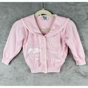 Sarah Louise Cardigan Girl 18M Pink Sweater Sailor Collar Lace Bows Coquette VTG